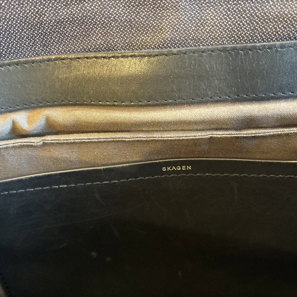 Skagen Eric Messenger Bag Heathered Navy Nylon Leather Trim Large Zippers